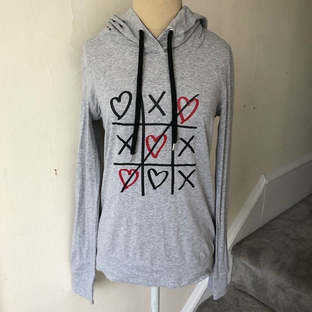 Love Moschino Womens Gray Cotton Blend Heart Tic Tac Toe Pullover Hoodie Size 6